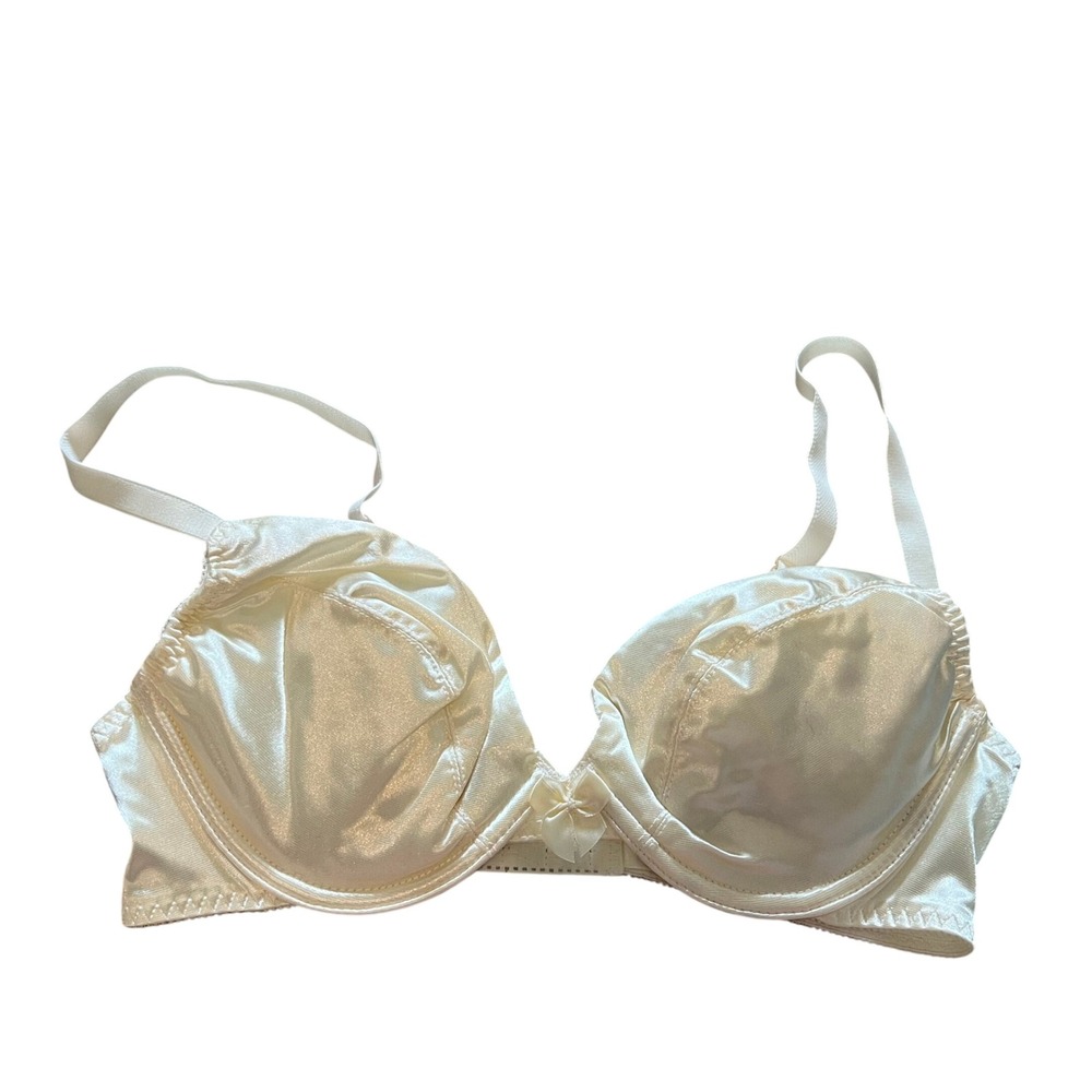 Victoria's Secret Ivory Satin Underwire Bra Unlined 36B 110141-001 Vintage Style